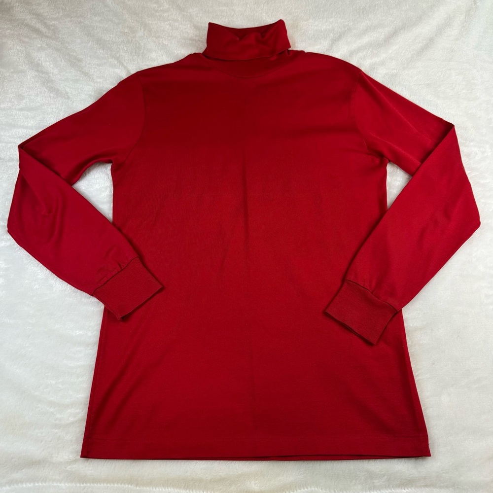 Bogner Womens Medium Base Layer Cotton USA Made Vintage Turtleneck Shirt L/S Red